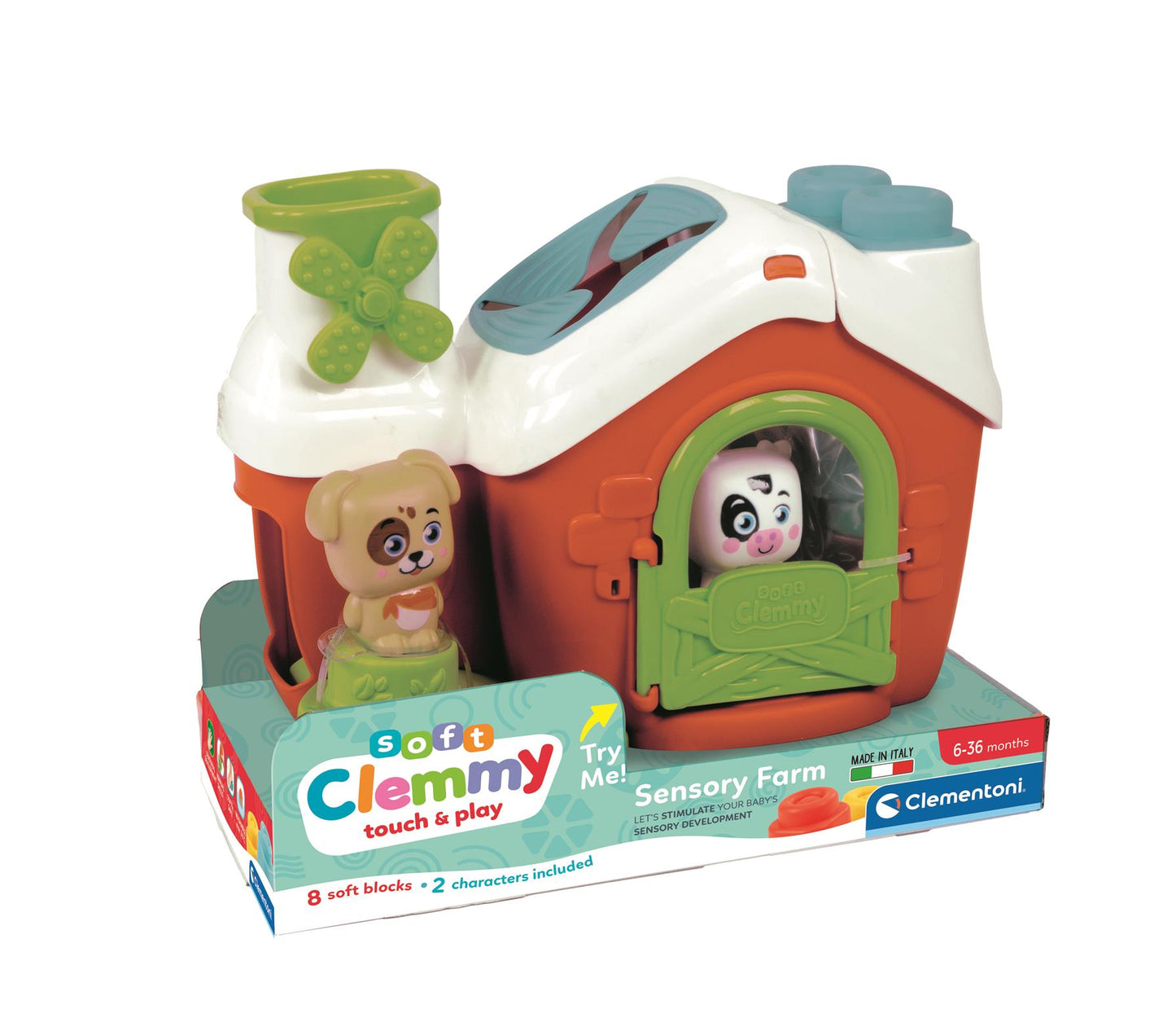 Clemmy puha bébi építőkocka farm formabedobóval